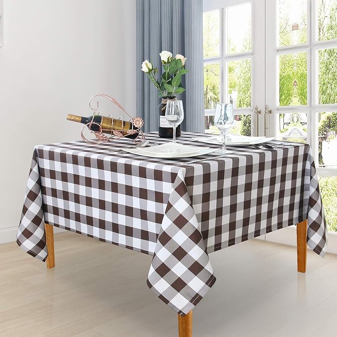 Hiasan Checkered Tablecloth Square - Stain Resistant, Waterproof and Washable Table Cloth Gingham for Outdoor Picnic, Holiday Dinner, 70 x 70 Inch, Coffee and White