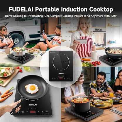 Portable Induction Cooktop, 1800W, 20 Settings, Hot Pot, RV Camping | Induction cooktop with 20 temp/power settings, child lock, turbo cooling, 6.9-inch coil, hot pot mode, RV, camping, dorm use
