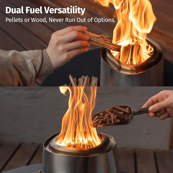 East Oak Fuoco Smokeless Fire Pit 7'' for Patio and Outdoor, 3-in-1 Ash Pan | Portable Wood & Pellet Tabletop Firepit | Stainless Steel 120% More Efficient Burn | Easy Ignition & Compact Design
