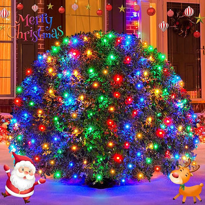 JMEXSUSS 360 LED Christmas Net Lights, Multicolor, 12ft x 5ft | Outdoor Waterproof, Connectable, Plug in, Mesh Lights with Remote for Bushes Shrubs Christmas Decorations
