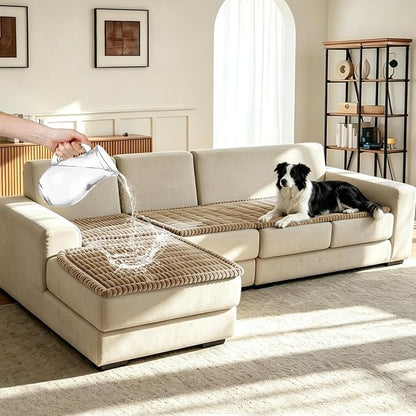 Leakproof Couch Cover for Dogs, Non Slip Washable Sofa Protector | Stain-Resistant Window Seat Cushions Chair Mat Car Seat Cover for Kids Pets (Camel 27.6" x 59"+27.6" x 70.9")