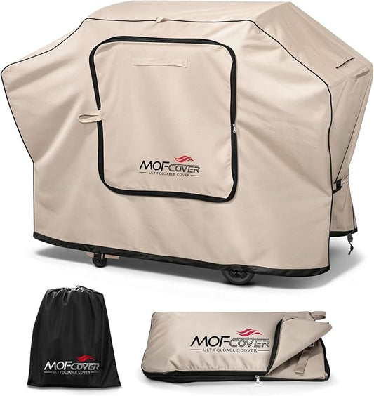 Exclusive Foldable 72 inch Grill Cover, 600D Heavy Duty Large Outdoor BBQ Cover for 6 Burners Grill Weber Nexgrill CharBroil Monument, Khaki