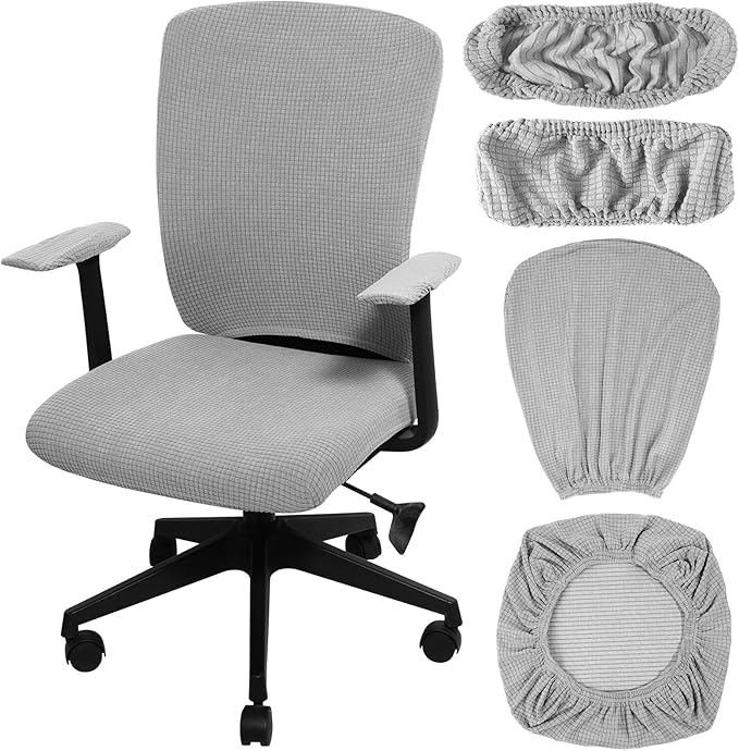 Tallew 4 Pcs Office Chair Covers Stretchable Armrest Seat,XL,Silver Gray | Universal Fit Office Desk Chairs, Protective Seat Backrest Slipcovers, Stretchable Prevent Wear, Easy Install for Rotating
