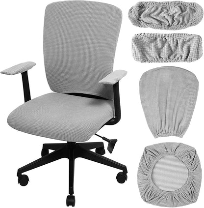 Tallew 4 Pcs Office Chair Covers Stretchable Armrest Seat,XL,Silver Gray | Universal Fit Office Desk Chairs, Protective Seat Backrest Slipcovers, Stretchable Prevent Wear, Easy Install for Rotating
