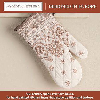 Maison d'Hermine Oven Gloves 100% Cotton Oven Mitt (7" x 13", Pack of 1) | With Loop Heat Resistant BBQ Cooking Gloves Baking Kitchen Handling Hot Pans Thanksgiving Christmas - Allure