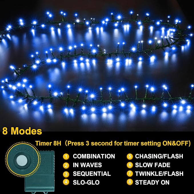 500 LED Blue String Lights, 46ft 11 Modes Connectable LED Lights, Waterproof Blue Fairy Lights Plug in, Christmas Tree Lights Outdoor for Xmas Party Garden Bedroom Decor