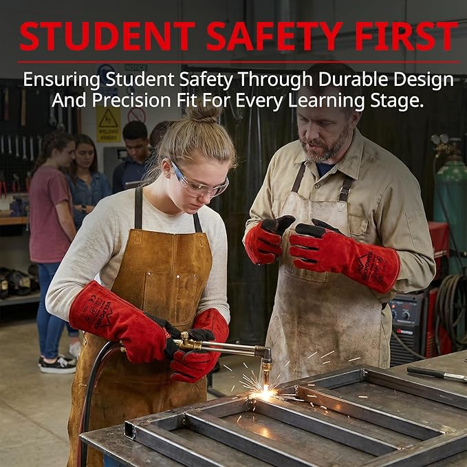 vclpower Welding Gloves 16 Inches 932°F Extreme Heat Fire Resistant Leather Forge Gloves for Mig, Tig, Stick, BBQ, Fireplace, Wood Stove, Furnace, Animal Handling, Handling Dry Ice - Safety Work 2XL