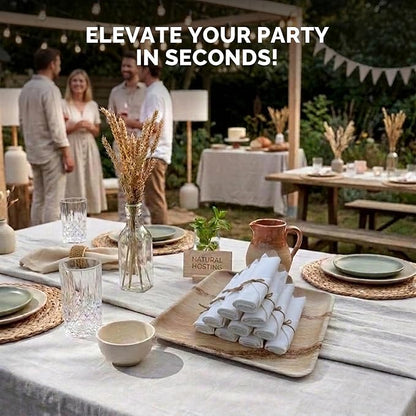 Prerolled Disposable Bamboo Cutlery Set – 25 Pack Pre Wrapped Silverware and Napkin Bundle with Forks, Knives, Spoons for Parties, Weddings, Events, and BBQ (Natural - Beige String)
