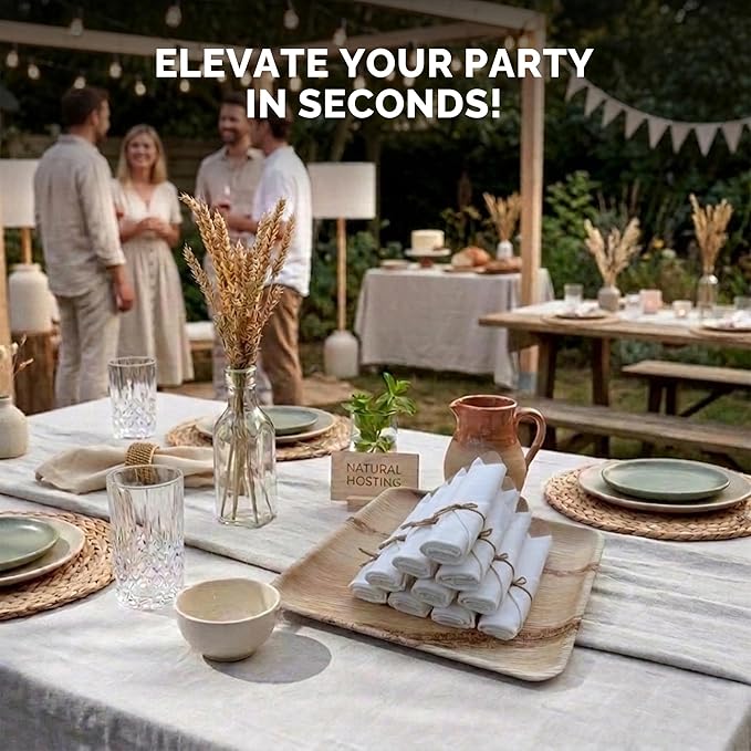 Prerolled Disposable Bamboo Cutlery Set – 50 Pack Pre Wrapped Silverware and Napkin Bundle with Forks, Knives, Spoons for Parties, Weddings, Events, and BBQ (Natural - Beige String)