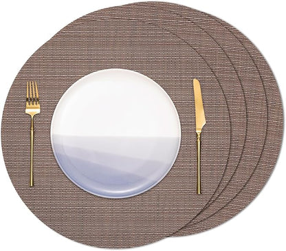 Round Placemats Set of 4 Heat Resistant Vinyl Placemats 15 inch Washable Non-Slip Table Mats Woven Place Mats for Dining Table (Coffee, Set of 4)