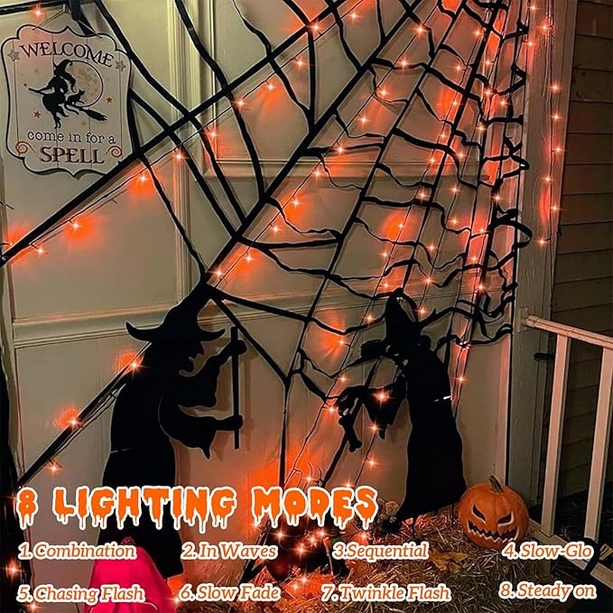 YEGUO 66ft 200 LED Orange String Lights Outdoor Waterproof, Green Wire Christmas Lights Indoor, 8 Modes Twinkle Lights for Christmas Tree Plug in with Timer Memory