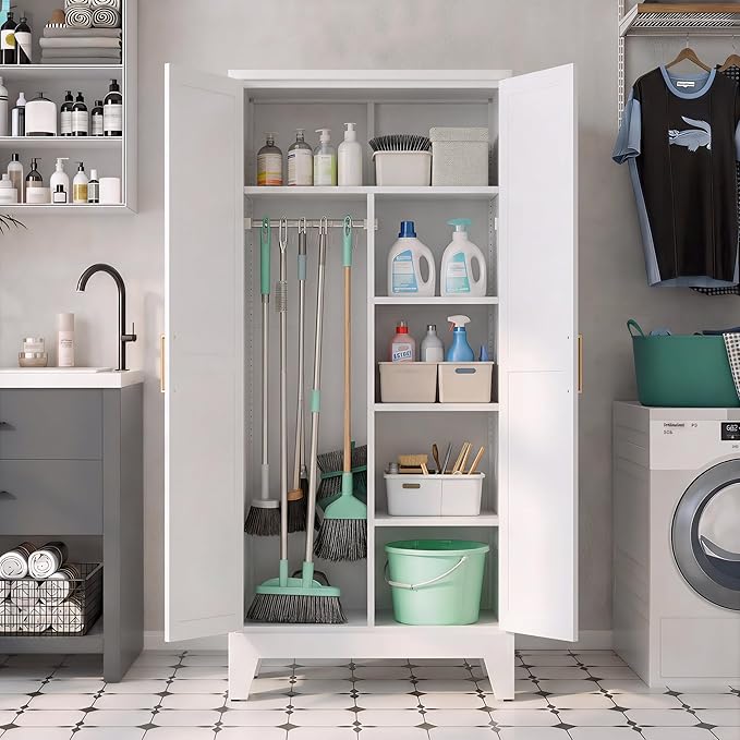 71" H Metal Storage Cabinets,Garage Storage Cabinet,Tall Pantry Cabinet with Doors,Kitchen Food Storage Cabinet,Farmhouse Storage Cabinets for Kitchen, Dining Room