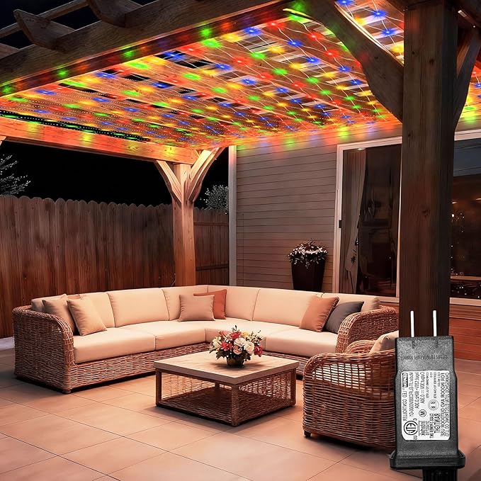 6.6ft x 6.6ft Christmas Net Lights, 160LED Gazebo Mesh Lights Outdoor 8 Modes Timer, Waterproof Connectable String Lights Clear Wire for Bushes Patio Pergolas Garden Holiday Party - Mulicolor