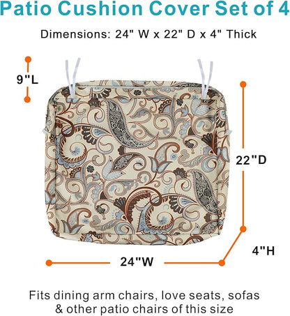 NettyPro Outdoor Patio Chair Seat Cushion Covers Replacement, Water Resistant UV Protection Cushion Slip Covers with Zipper and Tie, 24 x 22 x 4 Inch, Vintage