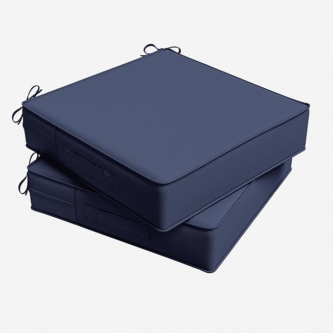 Outdoor Chair Cushion 24 x 24 x 5 Inches Patio Furniture Outdoor Waterproof Seat Cushion, Patio Chair Cushion with Handles and Ties, Square Dining Chair Cushion Set of 2, Navy Blue