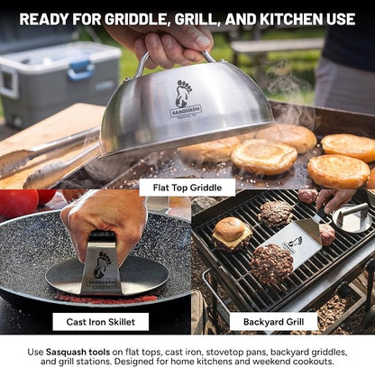 Sasquash Mammoth Smash Burger Spatula, Stainless Steel, 6 x 5.5 Inch Blade | Extra Wide Turner Built For Kitchen Use, Heavy Duty Flat Top Cooking Tool, Griddle Cooking Essential Item, Cookout Season