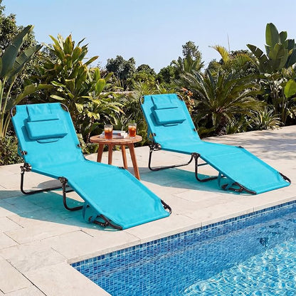 GYMAX Tanning Chair, Folding Lounge Chairs with Face Hole & Cover, Removable Pillow Carry Handle, Portable Compact Outdoor Layout Recliner for Beach, Poolside, Lawn, Patio, Camping (Turquoise,1)