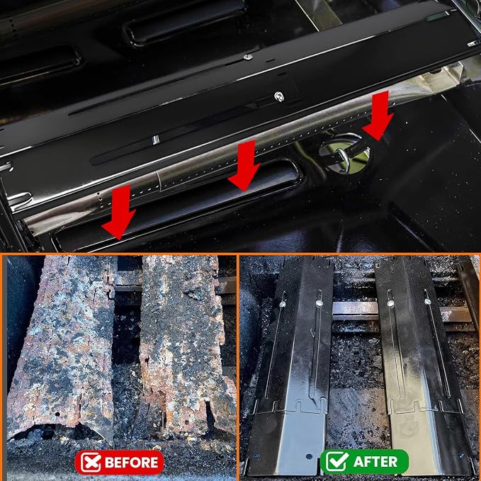 Universal Adjustable Heat Plates/ Heat Tents/ Buner Covers/ Heat Shields for 3 Burner Grills from Brinkmann, BHG, Dyna Glo, Backyard Grill (3-Pack Adjustable Heat Plates (Porcelain Steel))