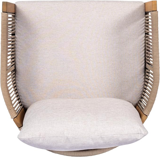 Christopher Knight Home Kato Outdoor Metal & Acacia Wood Frame Swivel Accent Chair with Removable Cushion, 360° Rotating Patio Armchair with Rope Accent, Outdoor Swivel Chair for Garden, Beige