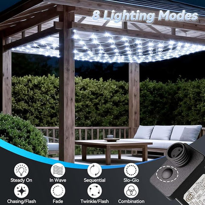 LitHome 13 x 13FT Christmas Net Lights Outdoor Mesh Lights Connectable | 8 Modes 400 LED Christmas Net Lights with Timer, Waterproof Cool White Mesh Light Plug in for Bushes Garden Backyard Decor