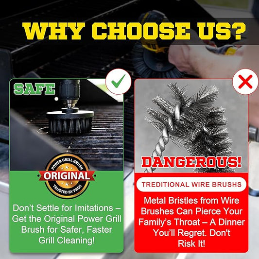 Power Grill Brush - Grill Brush 5 Piece BBQ Cleaning Kit - Nylon Safe Bristle, Wire Free, Safe for All Grates Stainless Steel, Porcelain, Charcoal Smoker Grill Cleaner Scraper, Accessories Outdoor