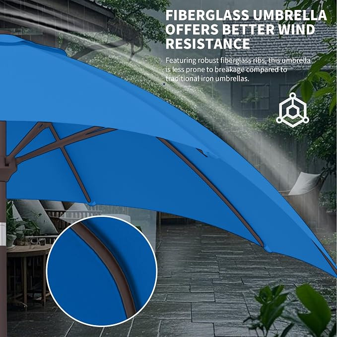 Kingdura 10FT Outdoor Patio Umbrella, Round Market Table Umbrella with Push‑Button Tilt and Crank Lift, 8 Sturdy Metal Ribs, UV50+ Protection Canopy for Backyard, Lawn, Deck, Poolside, Garden (Royal blue)