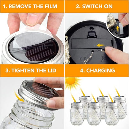 Mason Jar Solar Lights -30 LED, 6 Pack Hanging Lantern, Warm White | Waterproof, Solar Powered Fairy Lights for Indoor Outdoor Garden Patio Pathway Backyard Decor