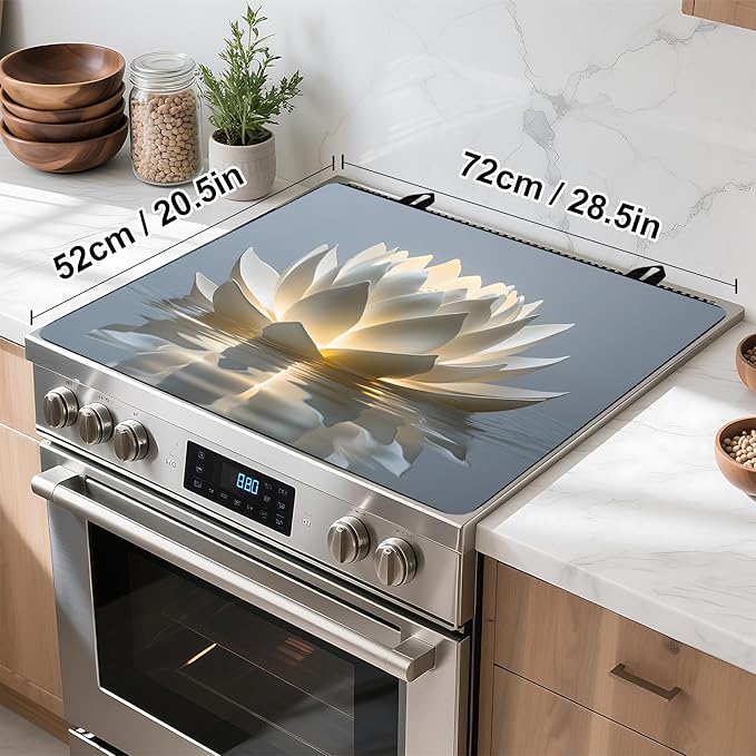 Stove Top Cover Retro Flower Gas Stove Top Cover for Home Decoration Kitchen Pad Non-Stick Washable Cooktop Covers Countertop Protector Keep Stove Clean 28"x20" (lotus)