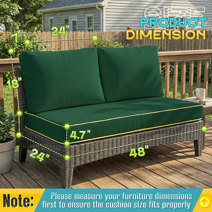 Outdoor Loveseat Cushion Set - High Back Deep Seat Patio Sofa & Back Pillows, Thick Comfort Foam 45x22 for Porch Deck Garden Furniture Replacement (Green)