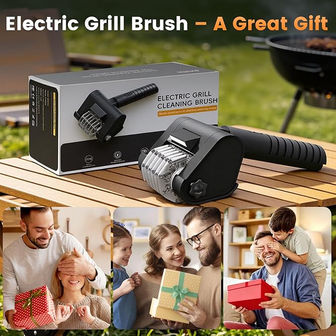 Electric Grill Brush BBQ Grill Cleaning Brush 450 RPM Stainless Steel Removable Head Type-C Rechargeable with LED Light Grill Cleaner Brush