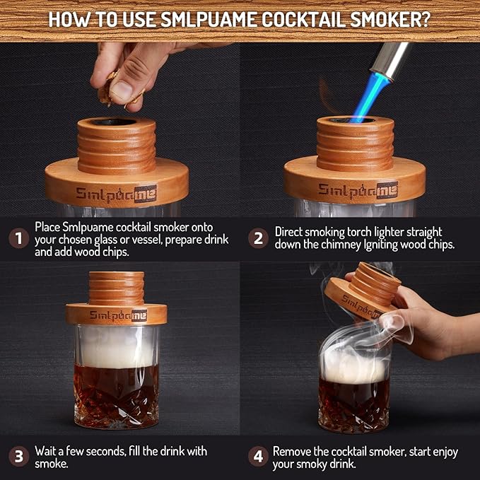 Cocktail Smoker Kit, Old Fashioned Smoker Kit for Bourbon Whiskey Drink, Smoker Infuser Kit with 4 Flavors Wood Chips, Birthday for Husband, Men, Dad