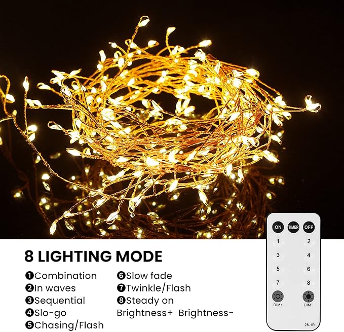 Dailyart 200 Led Fairy Lights - 16.4FT Battery Operated String Lights with Remote, 8 Modes, Waterproof for Bedroom, Christmas Tree & Wreath Decoration (Pack of 2)