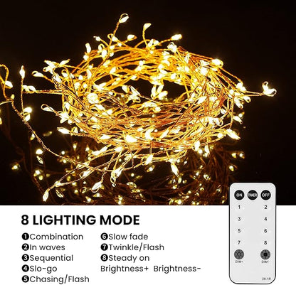 Dailyart 200 Led Fairy Lights - 16.4FT Battery Operated String Lights with Remote, 8 Modes, Waterproof for Bedroom, Christmas Tree & Wreath Decoration (Pack of 2)