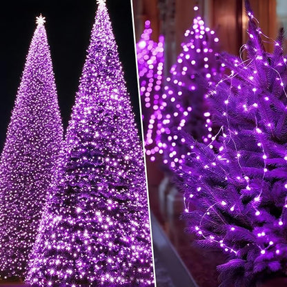 Solar String Lights Outdoor Waterproof 33ft 100LED 8 Modes Twinkle Lights Solar Fairy Lights for Patio, Garden Yard Party Wedding Tree Christmas Halloween Decoration, Purple