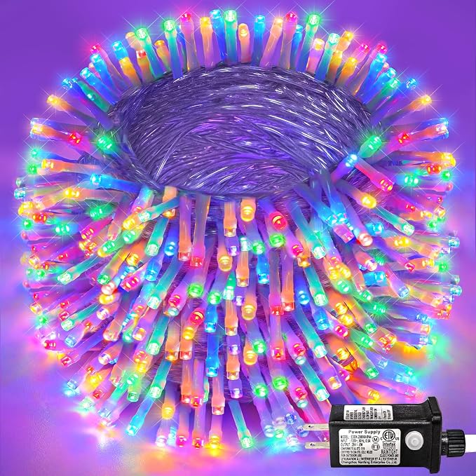 197FT 600 LED Outdoor String Lights, Multicolor Christmas Lights Indoor | Plug in Waterproof 8 Modes Clear Wire String Twinkle Lights for Bedroom Outside Patio Yard Xmas Party Wedding Decorations