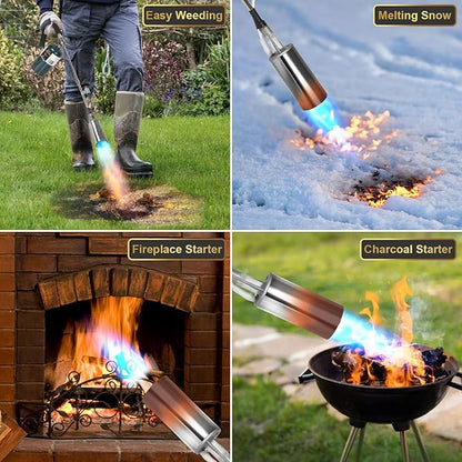 GasBRUH Propane Torch Weed Burner, 35" Long Arm Weed Torch Include a Weed Rake, Fire Starter, Charcoal Starter, Blow Torch with Flame Control and Igniter for Roof, Wood, Ice, Snow (Tank not included)