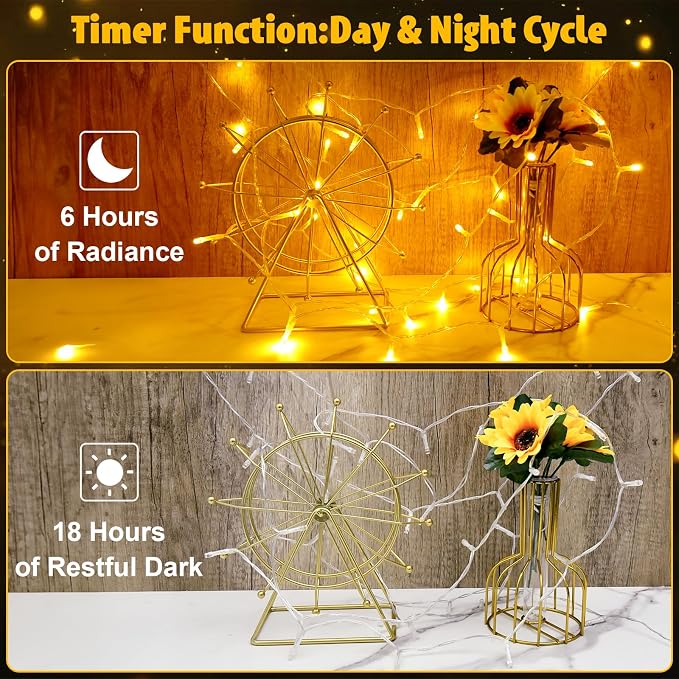 cshare String Lights Outdoor Waterproof 9.8ft 30 LED, Warm White Fairy Lights Battery Operated with Timer Clear Wire for Indoor & Outdoor Decorations Garland Party Garden