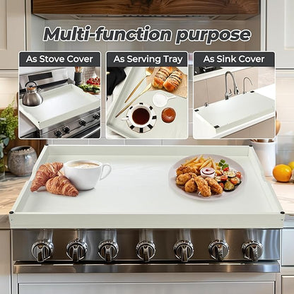 WOLKI Noodle Board Stove Covers for Gas Burners, 30"L x 22"W x 2.5"Th Heavyweight Stove Top Covers for Electric Stove, Buil-in Handles, RV Stove Cover, Sink Cover, Wooden Serving Tray (White)