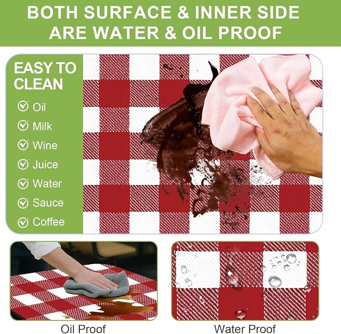 FOREVER QUEEN Picnic Table Cover with Bench Covers 72in,Waterproof Windproof Fitted Tablecloth,Red White Buffalo Plaid Camping Essentials with Drawstring Bag for Patio,Park & Backyard