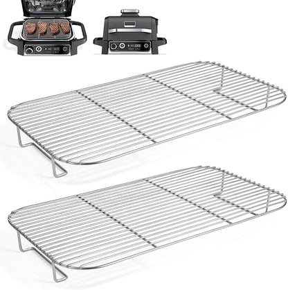 2Pcs Stainless Steel Rack Set for Ninja Woodfire Outdoor Grill and Smoker, Grill Rack Accessories for Ninja Woodfire OG701 OG751, Non-Stick Barbecue Cooking Grill Stand - Dishwasher Safe