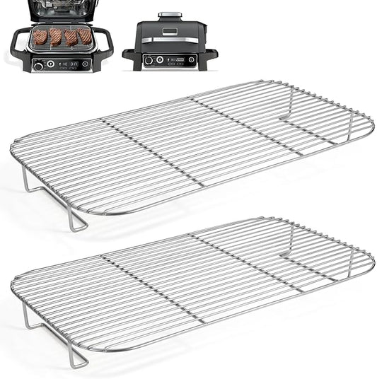 2Pcs Stainless Steel Rack Set for Ninja Woodfire Outdoor Grill and Smoker, Grill Rack Accessories for Ninja Woodfire OG701 OG751, Non-Stick Barbecue Cooking Grill Stand - Dishwasher Safe