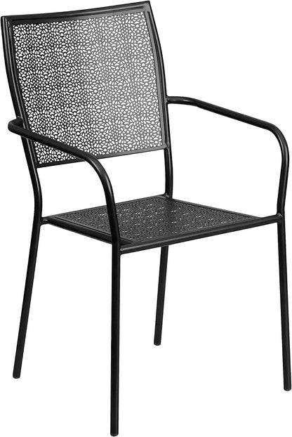 Flash Furniture Oia Commercial Grade 35.25" Round Black Indoor-Outdoor Steel Patio Table Set with 4 Square Back Chairs