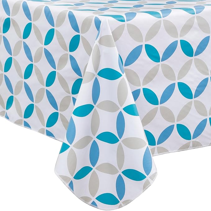 Walrus Heavy Duty Vinyl Tablecloth with Flannel Backing Waterproof Oil-Proof Plastic Table Cloth Stain-Resistant Wipeable Table Cover for Indoor and Outdoor (Geometric Leaf,60x102 Inch)