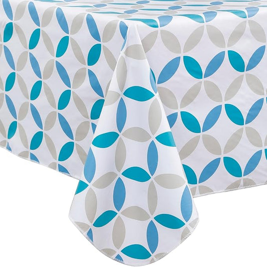 Walrus Heavy Duty Vinyl Tablecloth with Flannel Backing Waterproof Oil-Proof Plastic Table Cloth Stain-Resistant Wipeable Table Cover for Indoor and Outdoor (Geometric Leaf,60x102 Inch)
