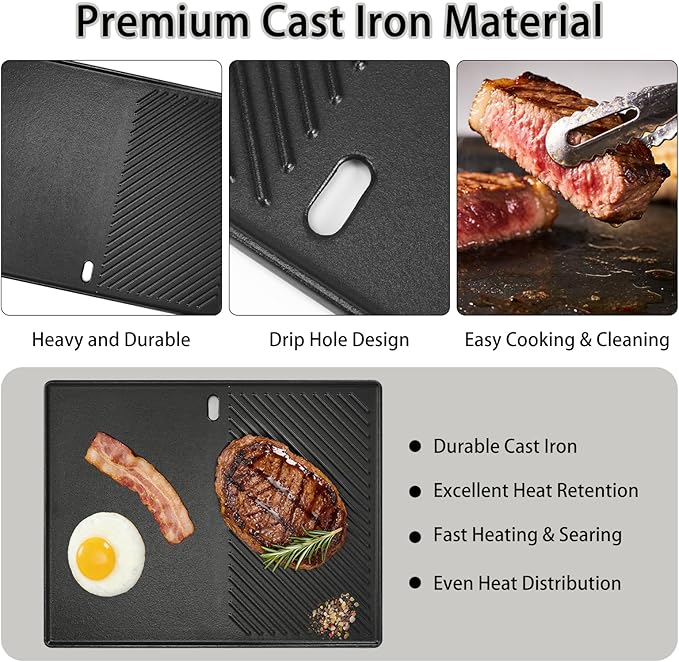 Hisencn 17 Inch Grill Cooking Grate and Griddle Replacement Parts for Nexgrill 4 Burner 720-0830HR 720-0830H 720-0958A 720-0783E, 5 Burner 720-0888N, 720-0888 720-0697 Gas Grill Models