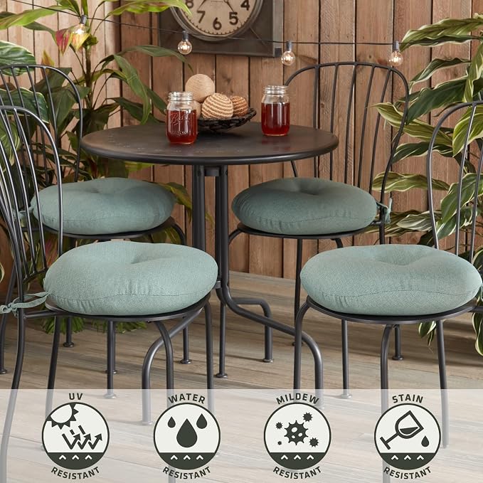 Greendale Home Fashions Seafoam Outdoor 15-inch Bistro Seat Cushion, Set of 2