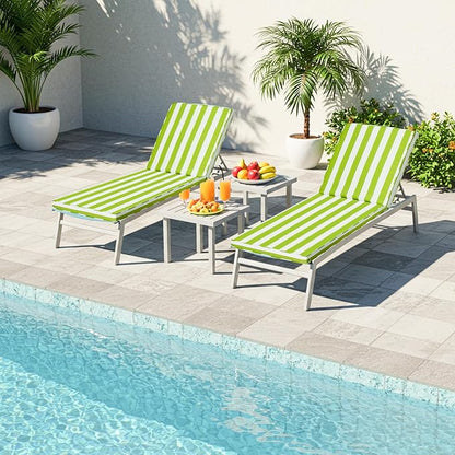 Chaise Lounge Cushions Outdoor, 72"x22"x3" Patio Lounge Chair Furniture Cushions with Washable Covers for Pool, Patio, Lawn (Green+White Stripes, 1 Pcs)