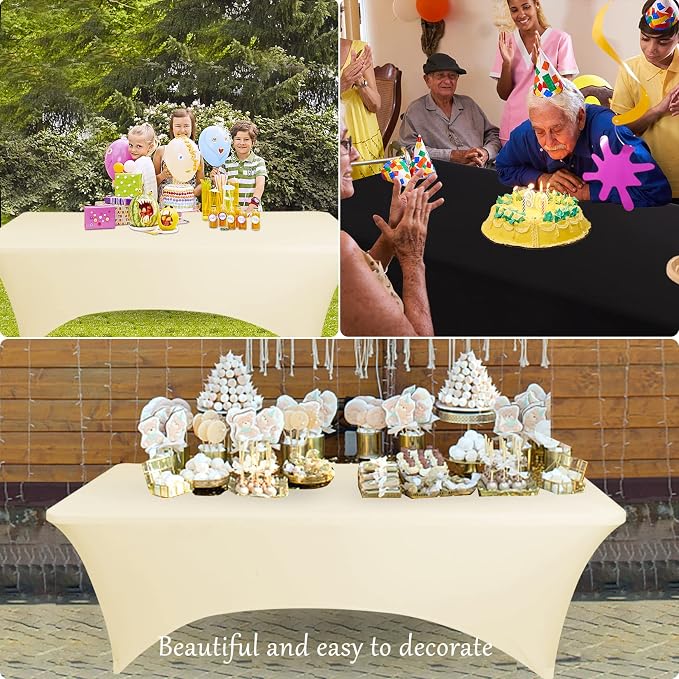 BDDC 6ft Stretch Spandex Fitted Table Cloth for 6 Foot Tables | GRS-Certified Eco-Friendly Fabric, Elastic Fit Rectangle Tablecloth, Washable, Wrinkle-Free, For Events & Parties