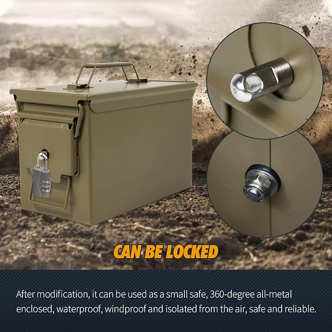 GUGULUZA Metal Ammo Can 30 50 Cal, Waterproof Airtight Ammo Containers Case | Heavy-Duty Ammunition Storage Case Military Container, Lockable Box w/Flip Top for Long-Term Storage Bullet, 30Cal and 50 Cal