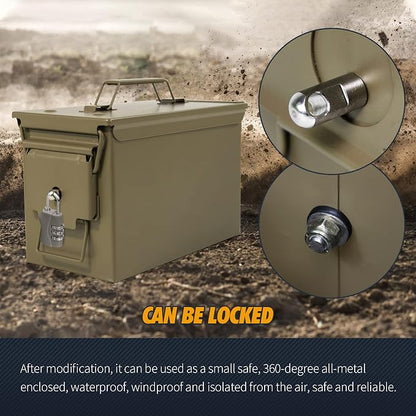 GUGULUZA Metal Ammo Can 30 50 Cal, Waterproof Airtight Ammo Containers Case | Heavy-Duty Ammunition Storage Case Military Container, Lockable Box w/Flip Top for Long-Term Storage Bullet, 30Cal and 50 Cal